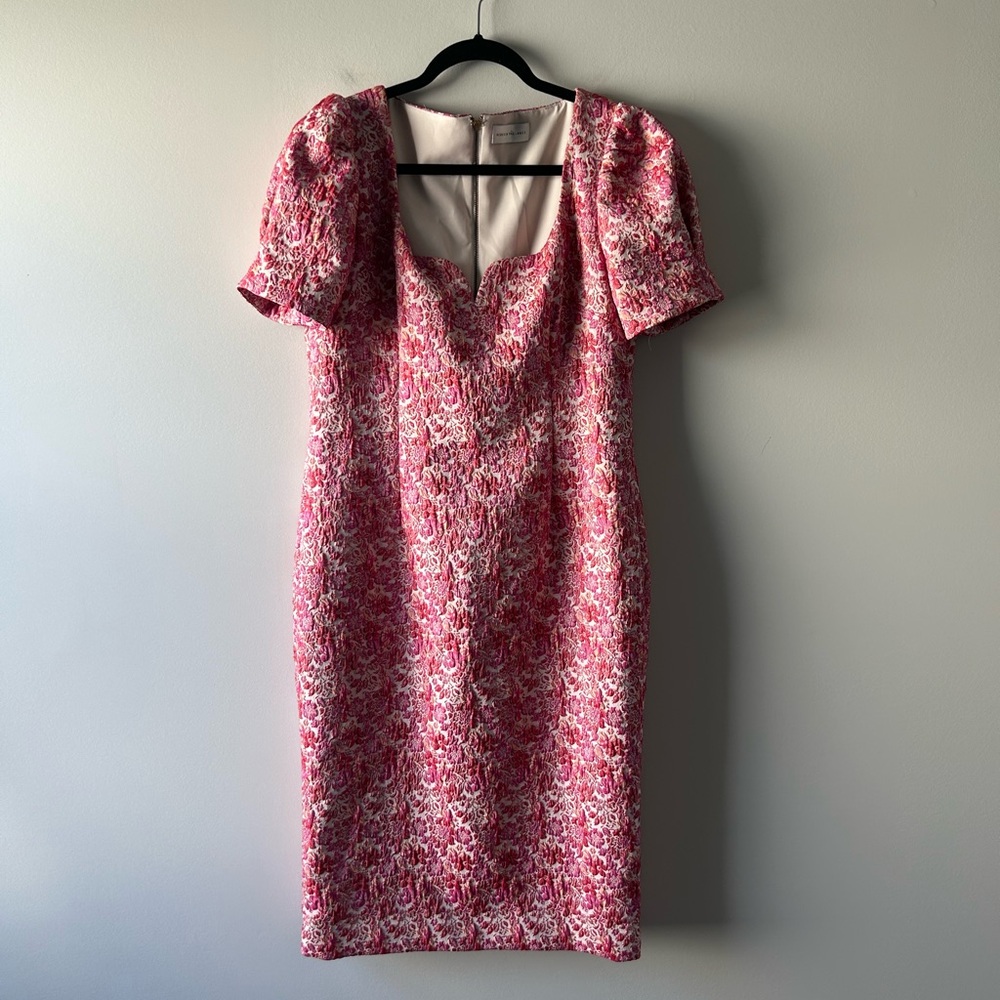 Rebecca Vallance pink floral textured short sleeve dress